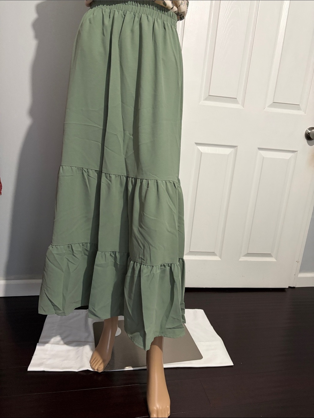 Light Sage Tiered Maxi Skirt with Elastic Waist